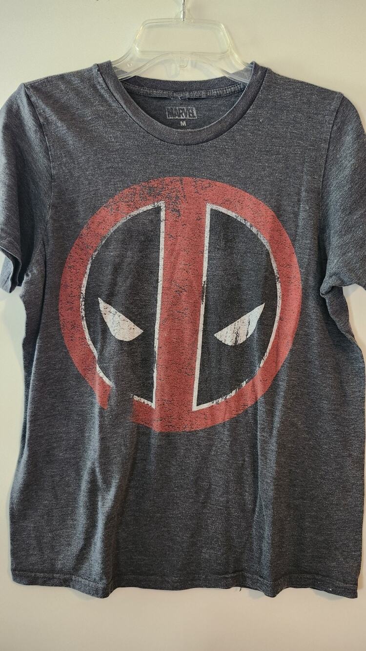 Marvel Deadpool Distressed Logo Graphic Tee T-Shirt Gray Mens Size Medium #387